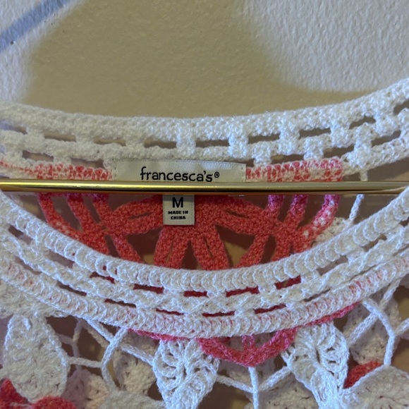 Francesca's Collections Pink and White Crochet Blouse - Picture 3 of 3
